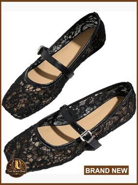 Women's Lace Mesh Ballet Flats Square Closed Toe Breathable Summer Shoes